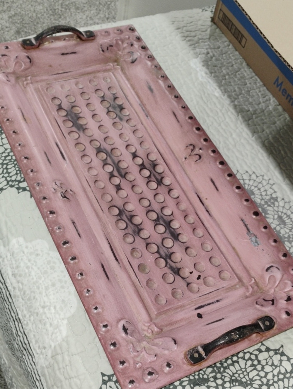 Purple Distressed Decorative Metal Tray